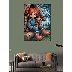 Kanvas Tablo Küçük Kız Ve Peluş Ayı