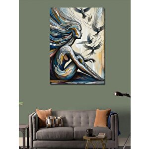 Kanvas Tablo Soyut Kadın Ve Kuşlar 70x100 cm