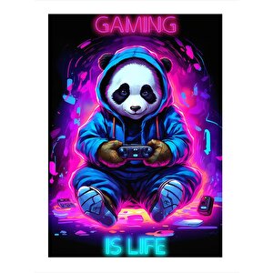 Konsol Oynayan Panda Tasarım Mdf Tablo 35cm X50cm 35x50 cm