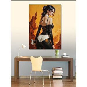 Kanvas Tablo Deri Pantalonlu Güzel Kadın 70x100 cm