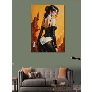 Kanvas Tablo Deri Pantalonlu Güzel Kadın 70x100 cm