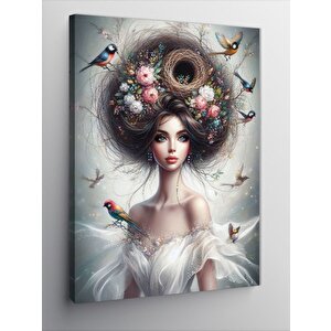 Kanvas Tablo Kuşlar Ve Kadın 100x140 cm