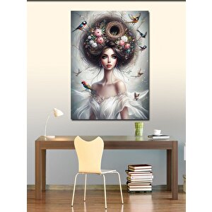 Kanvas Tablo Kuşlar Ve Kadın 100x140 cm