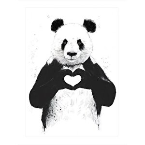 Kalp Yapan Panda Desenli Ahşap Tablo 35cm X50cm 35x50 cm