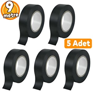 İzole Pvc Elektrikçi Elektirik Kablo Bandı Siyah Renk Bant Bandı Eni: 1.9 Cm Uzunluk: 9 Metre 5 Adet