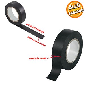 İzole Pvc Elektrikçi Elektirik Kablo Bandı Siyah Renk Bant Bandı Eni: 1.9 Cm Uzunluk: 9 Metre 5 Adet
