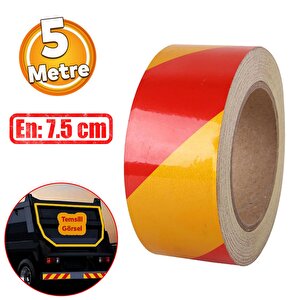 Reflektörlü Yapışkanlı Parlayan Fosfor Sarı Kırmızı Reflektif Düz Şerit Bant 7.5 Cm 5 Mt İkaz Bandı