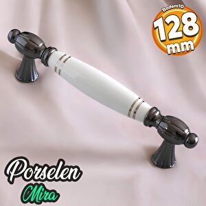 Mira Gerçek Porselen Beyaz Füme Çizgili 128 Mm Mobilya Mutfak Kulp Çekmece Dolap Kulplar Kulpu Kulbu