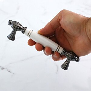 Mira Gerçek Porselen Beyaz Füme Çizgili 128 Mm Mobilya Mutfak Kulp Çekmece Dolap Kulplar Kulpu Kulbu