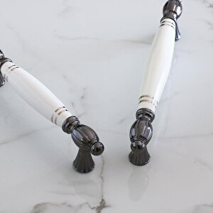 Mira Gerçek Porselen Beyaz Füme Çizgili 128 Mm Mobilya Mutfak Kulp Çekmece Dolap Kulplar Kulpu Kulbu