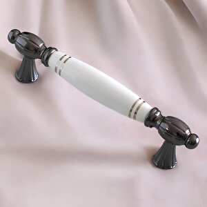 Mira Gerçek Porselen Beyaz Füme Çizgili 128 Mm Mobilya Mutfak Kulp Çekmece Dolap Kulplar Kulpu Kulbu