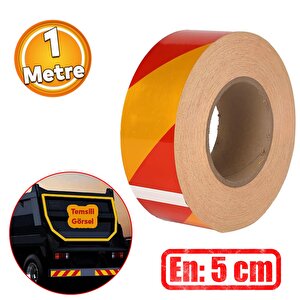 Reflektörlü Yapışkanlı Parlayan Fosfor Sarı Kırmızı Reflektif Düz Şerit Bant 5 Cm 1 Mt İkaz Bandı