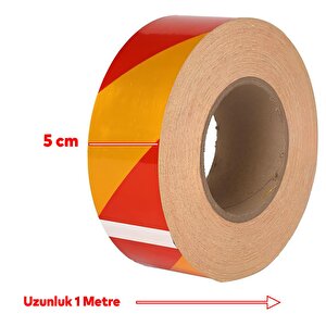 Reflektörlü Yapışkanlı Parlayan Fosfor Sarı Kırmızı Reflektif Düz Şerit Bant 5 Cm 1 Mt İkaz Bandı