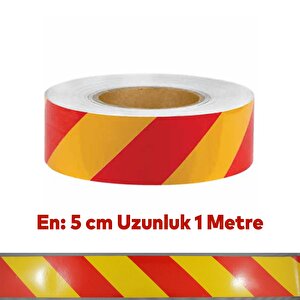 Reflektörlü Yapışkanlı Parlayan Fosfor Sarı Kırmızı Reflektif Düz Şerit Bant 5 Cm 1 Mt İkaz Bandı