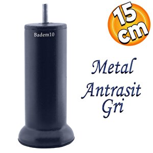 Mobilya Kanepe Baza Koltuk Destek Ayağı M8 Civata Metal Yükseltici İnce Diş Ayak 15 Cm Antrasit Gri