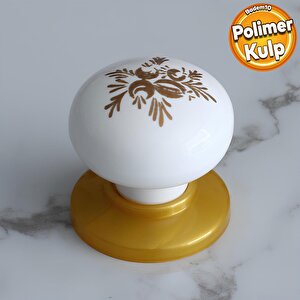 Polimer Düğme Kulp Beyaz Desenli Tablalı Gold Dolap Mobilya Mutfak Dolabı Çekmece Dolap Kulpu Kulbu