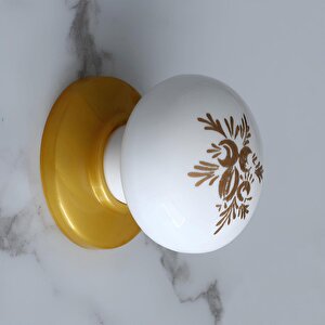 Polimer Düğme Kulp Beyaz Desenli Tablalı Gold Dolap Mobilya Mutfak Dolabı Çekmece Dolap Kulpu Kulbu