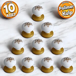 Polimer Kulp Düğme Beyaz Desenli Tabla Gold Mobilya Mutfak Dolabı Çekmece Dolap Kulpu Kulbu 10 Adet