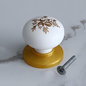 Polimer Kulp Düğme Beyaz Desenli Tabla Gold Mobilya Mutfak Dolabı Çekmece Dolap Kulpu Kulbu 10 Adet