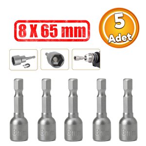 Manyetik Somun Civata Sıkma Adaptörü Çap 8 Mm M8 Trapez Çatı Vidası Sıkma 8x65 Mm Mıknatıslı 5 Adet