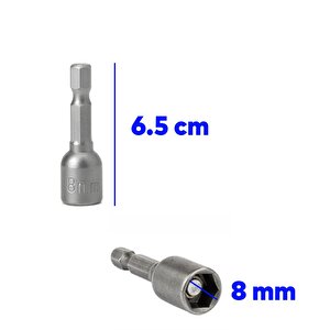 Manyetik Somun Civata Sıkma Adaptörü Çap 8 Mm M8 Trapez Çatı Vidası Sıkma 8x65 Mm Mıknatıslı 5 Adet
