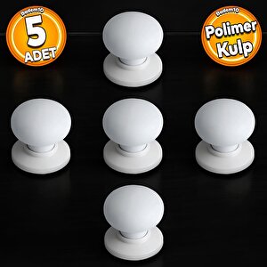 Polimer Düğme Beyaz Kulp Tablalı Mobilya Mutfak Dolabı Çekmece Dolap Kapak Kulpu Kulbu 5 Adet