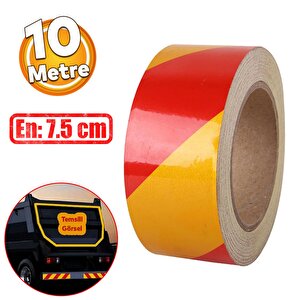 Reflektörlü Yapışkanlı Parlayan Fosfor Sarı Kırmızı Reflektif Düz Şerit Bant 7.5 Cm 10 Mt İkaz Band