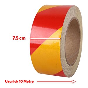 Reflektörlü Yapışkanlı Parlayan Fosfor Sarı Kırmızı Reflektif Düz Şerit Bant 7.5 Cm 10 Mt İkaz Band