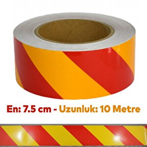 Reflektörlü Yapışkanlı Parlayan Fosfor Sarı Kırmızı Reflektif Düz Şerit Bant 7.5 Cm 10 Mt İkaz Band