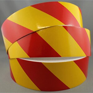 Reflektörlü Yapışkanlı Parlayan Fosfor Sarı Kırmızı Reflektif Düz Şerit Bant 7.5 Cm 10 Mt İkaz Band