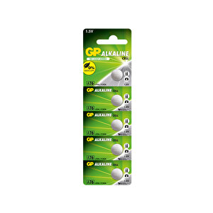 Gp Batteries A76 Lr44/a76/v13ga/ag13 Boy Alkalin Düğme Pil, 1.5 Volt, 5'li Kart