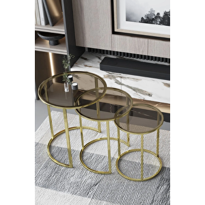 C Zigon Sehpa Gold Metal - Şeffaf Bronz Cam