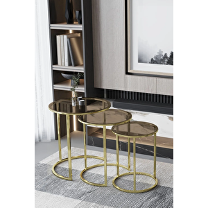 C Zigon Sehpa Gold Metal - Şeffaf Bronz Cam