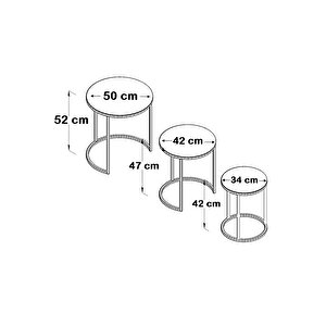 Ecol Desing Siyah Metal Siyah Cam Zigon Sehpa 3 Lü