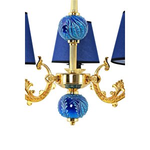 Üç Kollu Zamak Avize Gold Mavi