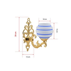 Zamak Aplik Gold Mavi Çizgili Beyaz Camlı