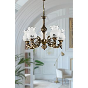 Beş Kollu Metal Eski̇tme Cadena Döküm Zamak Avi̇ze Mat Beyaz Camli