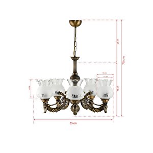 Beş Kollu Metal Eski̇tme Cadena Döküm Zamak Avi̇ze Mat Beyaz Camli
