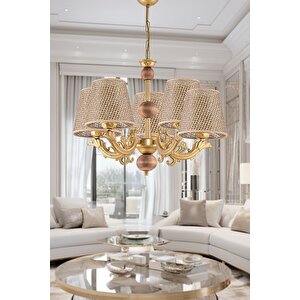 Beş Kollu Ahşapli Eski̇tme Zamak Metal Döküm  Avi̇ze Kahverengi̇ Rattan Hasir Şapkali