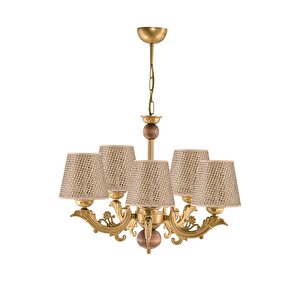 Beş Kollu Ahşapli Eski̇tme Zamak Metal Döküm  Avi̇ze Kahverengi̇ Rattan Hasir Şapkali