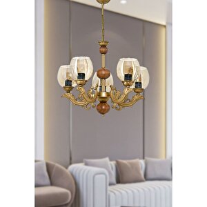 Beş Kollu Ahşapli Eski̇tme Sava Zamak Avi̇ze Bal Rengi̇ Camli