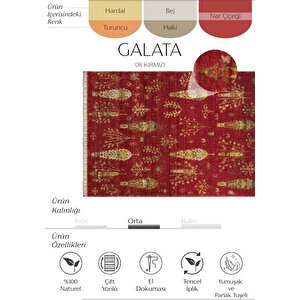 Galata 08 Kırmızı Halı Otantik Salon Halısı Iskandinav Bambu Halı El Dokuma Koridor Halısı 200x290 cm