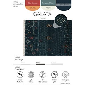 Galata 08 Mavi Halı Otantik Salon Halısı İskandinav Bambu Halı El Dokuma Koridor Halısı 200x290 cm