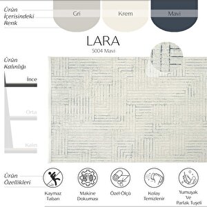 Lara 5004 Mavi Kaymaz Halı Antre Koridor Halısı İnce Halı Kesme Halı Yolluk Salon Halısı 120x180 cm