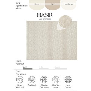 Hasır 620 Krem Bej Halı İnce Mutfak Halı Yazlık Halı Kilim Kesme Halı Antre Koridor Halısı 120x180 cm