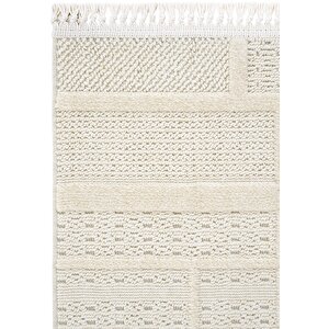 Cool Halı Jerry 03 Beyaz Bukle Örgülü Salon Halısı Yumuşak Dokulu Antre Hol Halısı Kesme Halı Yolluk