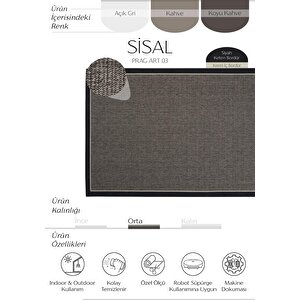 Prag Art 03 Balkon Halısı Hasır Doku Mutfak Halısı Çift Bordürlü İthal Sisal Halı Yolluk 160x230 cm