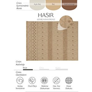 Hasır 620 Bej Kahverengi Halı Antre Halısı İnce Halı Kilim Mutfak Halısı Kesme Halı Yolluk 160x230 cm