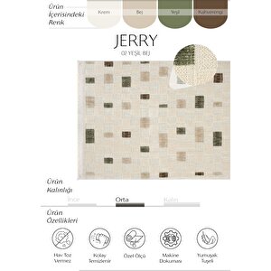 Jerry 02 Yeşil Bej Bukle Örgülü Salon Halısı Yumuşak Dokulu Hol Halısı Kesme Halı Yolluk 80x300 cm