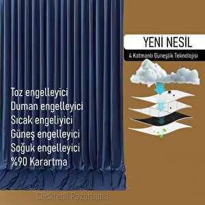 4 Katmanlı İndigo Güneşlik Perde - Toz Önleyici, Ses Yalıtımı, Sıcak Ve Soğuk Yalıtımı 300x210 cm